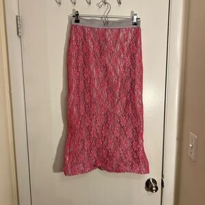 Signature Vibrant Pink Lace Pencil Skirt